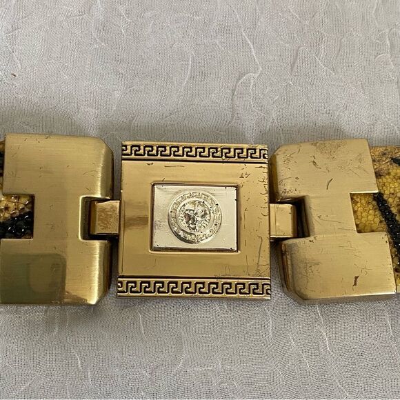 Vintage Versace Belt 1980s-era Tiger Printed Reptile & Leather Lion\'s Head Belt main image 6